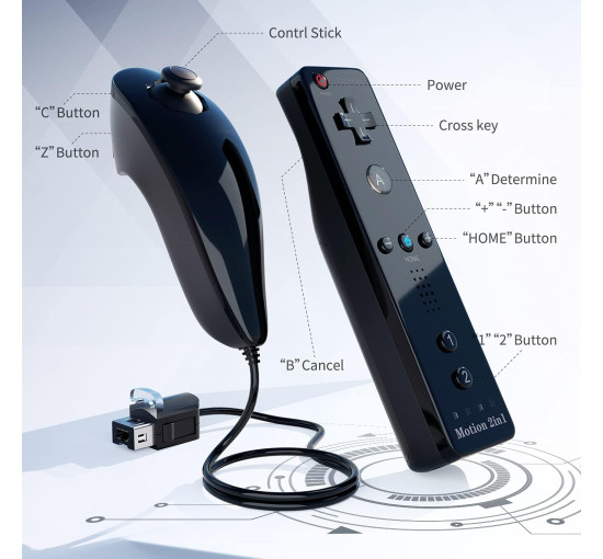 Пульт дистанційного керування Techken TK105, ігровий з силіконовим чохлом та ремінцем на зап'ястя для Wii, Чорний (my-025)