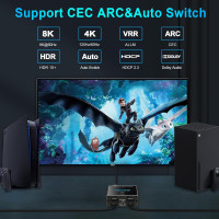 Аудиоэкстрактор EZCOOTECH HDMI2.1 4K при 120 Гц D-o-l-b-y ATMOS ARC CEC VRR ALLM EDID HDCP2.3 (my-3113)