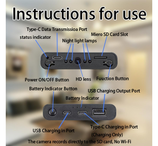 Портативная мобильная скрытая камера с питанием от аккумулятора KUIYIXUE K6 (my-18137)