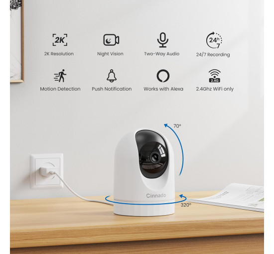 Камера Cinnado D1 Indoor-2K 360° WiFi для домашней безопасности, домашних животных/собак/детей с приложением для телефона (my-039)