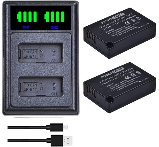 2 акумулятори LP-E17 1300 мАг із зарядним пристроєм для фотоапаратів Canon (my-18163) 2 акумулятори LP-E17 1300 мАг із зарядним пристроєм для фотоапаратів Canon (my-18163)