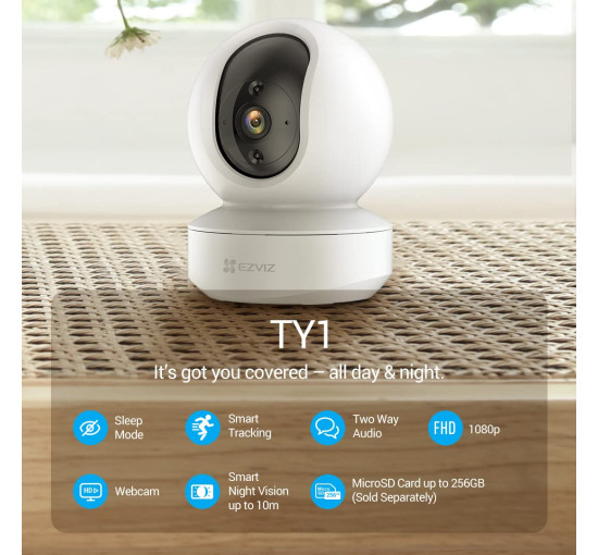 Умная домашняя WiFi-камера видеонаблюдения с датчиком движения EZVIZ CS-TY1 (1080P) Двусторонняя связь, Интеллектуальное слежение (my-17217)