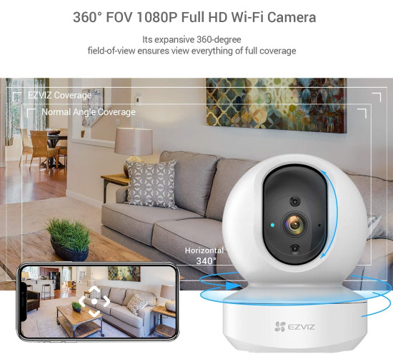 Умная домашняя WiFi-камера видеонаблюдения с датчиком движения EZVIZ CS-TY1 (1080P) Двусторонняя связь, Интеллектуальное слежение (my-17217)
