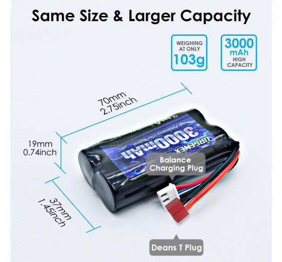 Литий-ионный аккумулятор URGENEX 3000 мАч 7,4 В с разъемом Deans T Plug 2S (my-17194)