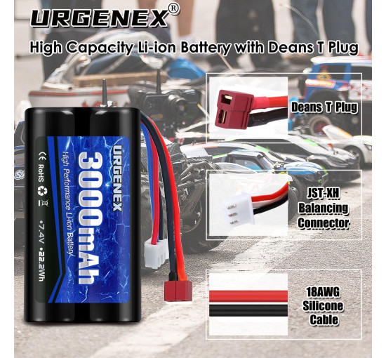 Литий-ионный аккумулятор URGENEX 3000 мАч 7,4 В с разъемом Deans T Plug 2S (my-17194)