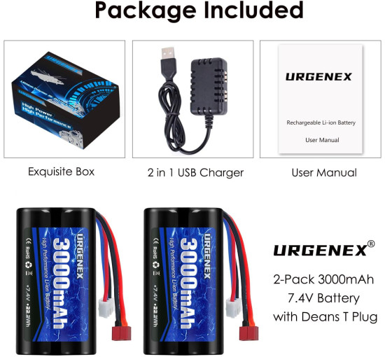 Литий-ионный аккумулятор URGENEX 3000 мАч 7,4 В с разъемом Deans T Plug 2S (my-17194)