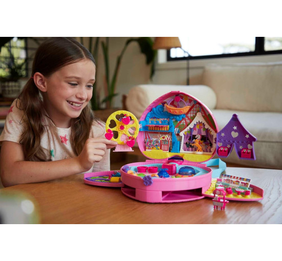 Компактный рюкзак Polly Pocket Theme Park с 2 куклами, аксессуарами и множеством развлечений Mattel GYK91 (my-14034)