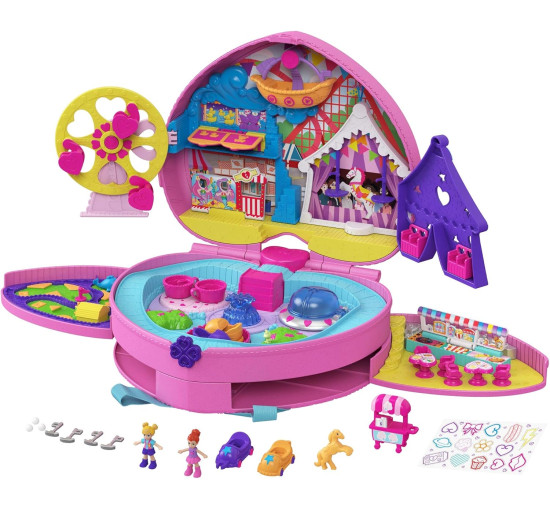 Компактный рюкзак Polly Pocket Theme Park с 2 куклами, аксессуарами и множеством развлечений Mattel GYK91 (my-14034)