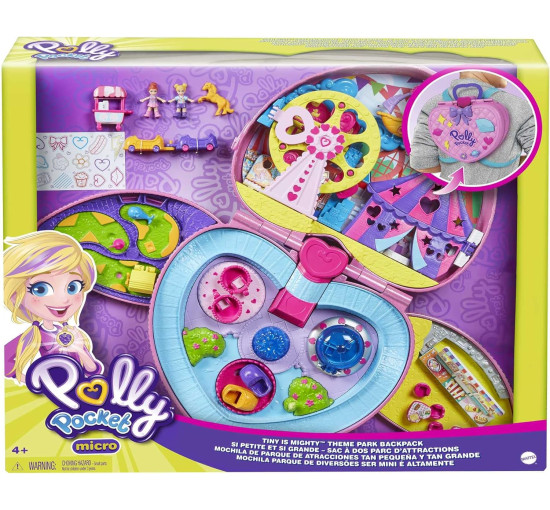 Компактный рюкзак Polly Pocket Theme Park с 2 куклами, аксессуарами и множеством развлечений Mattel GYK91 (my-14034)