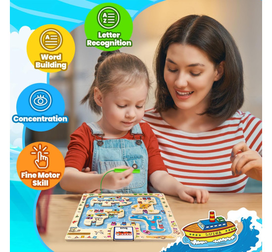 Деревянная магниная доска-головоломка с английским алфавитом Commodum Montessori 02 для малышей (my-14040)