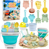 Іграшки для дітей для пісочниці, піску: відро та лопатка, пляжний набір, граблі, формочки для тварин, туристичне приладдя, 11 предметів (my-14049)