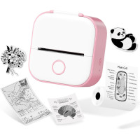 Карманный термопринтер для наклеек совместим со смартфонами и планшетами Memoqueen T02  розовый (my-9045)