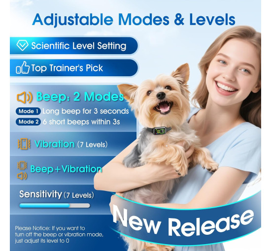 Нашийник для собак NQQHNN проти гавкання з 7 рівнями чутливості чорний (my-18097)