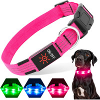 Світлодіодний нашийник для собак із зарядкою від USB PZRLit рожевий (my-4182)