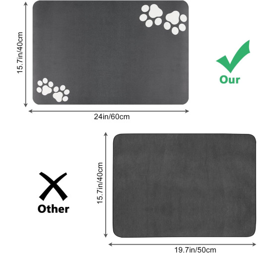 Коврик для корма для собак и кошек - впитывающий коврик для мисок на пол 60 x 40 см - серый YOKUPOTAC Non Slip - легкоочищаемый лоток (my-12183)