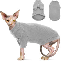 Дихаюча сорочка для кішок без вовни з рукавами Katzinst, водолазка для кошенят, піжамний комплект, сірий, XL (my-14110)