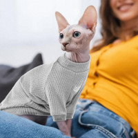 Дихаюча сорочка для кішок без вовни з рукавами Katzinst, водолазка для кошенят, піжамний комплект, сірий, XL (my-14110)