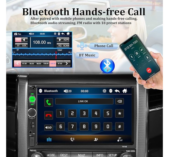 Автомобільна стереосистема 2Din Bluetooth Автомобільний радіоприймач 7-дюймовий MP5-плеєр HD із сенсорним екраном FM-радіо Аудіоприймач AUX до USB Вхід для TF-карти Мультимедійний програвач