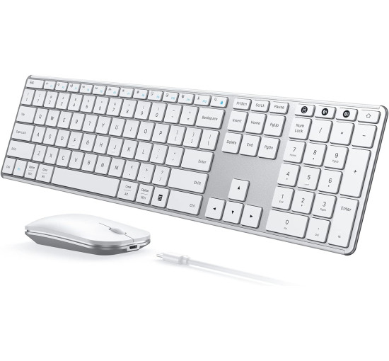 Беспроводная клавиатура и мышь Seenda JP-064-3 совместимые с Win 7/8/10, MacBook Pro/Air, iPad, планшетом белый серебристый (my-11038)
