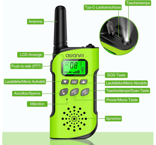 Рація AWANFI GL-528 2шт, РК дисплей, ліхтарик, зелений та жовтий (my-19038)