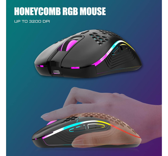 Беспроводная клавиатура и мышь RedThunder K84 с радужной подсветкой мышь Honeycomb с разрешением 3200 точек на дюйм черная (my-11057)