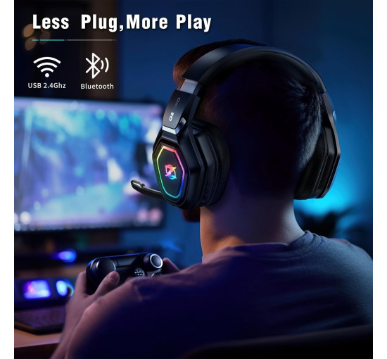 Бездротові навушники з RGB-підсвічуванням Ozeino OW810 з мікрофоном, чорний (my-6086)