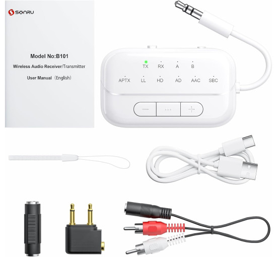 Передатчик и приемник SONRU B101 Bluetooth 5.3 аудио адаптер 2-в-1 белый (my-8122)