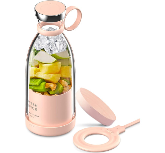 Портативний блендер Fresh Juice для свіжого соку 350 мл 50 Вт USB-рожевий, що перезаряджається (my-11012)