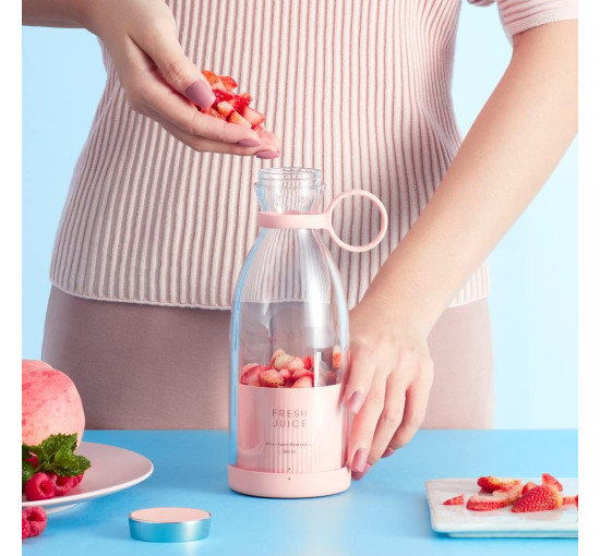 Портативний блендер Fresh Juice для свіжого соку 350 мл 50 Вт USB-рожевий, що перезаряджається (my-11012)