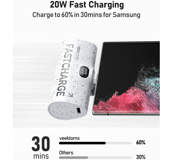 Повербанк VEEKTOMX VT052L-Lightning 5000 мАг USB Type C 18 Вт швидка зарядка білий (my-11109)