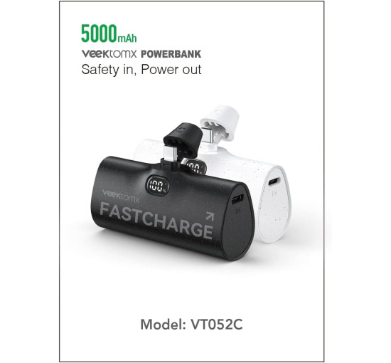 Повербанк VEEKTOMX VT052L-Lightning 5000 мАг USB Type C 18 Вт швидка зарядка білий (my-11109)