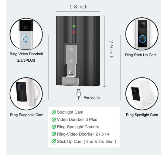 Сменный аккумулятор 3,65В с зарядной станцией для камер Ring-Doorbell, Spotlight, Stick Up (my-11119)