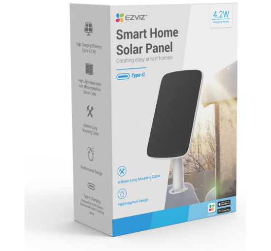 Солнечная панель для аккумуляторных камер, 4,2 Вт, USB-C Ezviz CS-CMT-Solar Panel F (my-11004)
