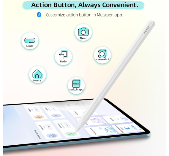 Стилус Metapen ME-APP412 для iPad 2018-2024 точність пікселів 0,1 мм, 2-кратна прискорена зарядка білий (my-11126)
