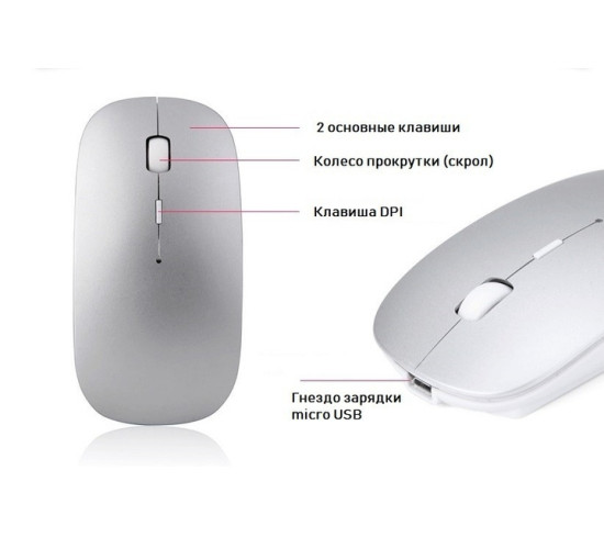 Беспроводная мышь Bluetooth + USB приемник серая (my-11150)