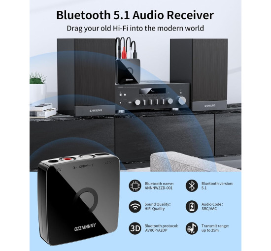 Bluetooth-адаптер ANNNWZZD AN-BR13B для домашней стереосистемы Hi-Fi черный (my-11132)